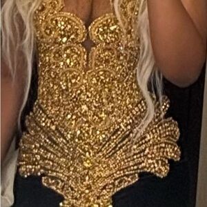 Elegant Gold and Black Prom Dress